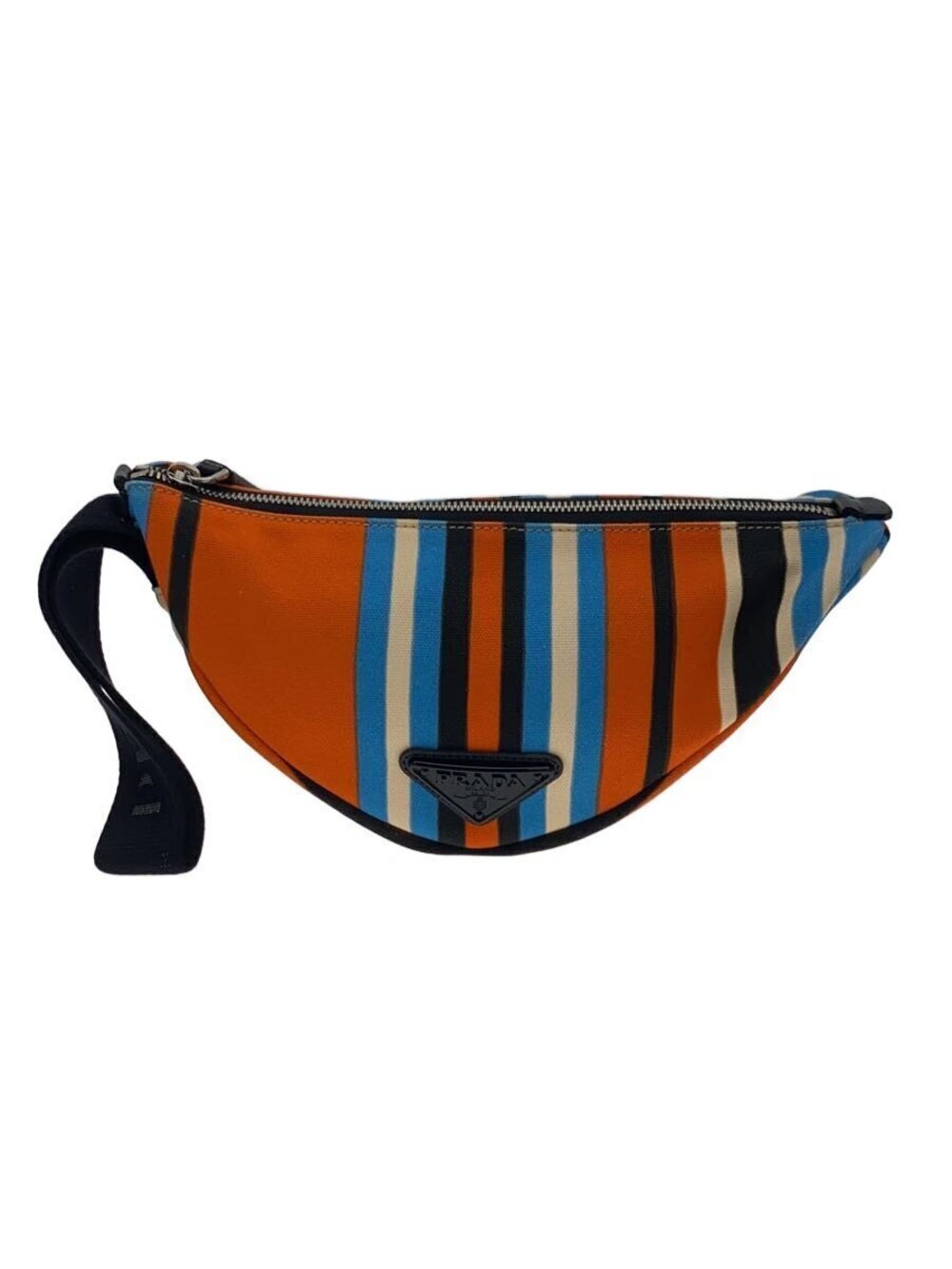 Prada TRIANGLE Clutch Bag Canvas Orange Striped